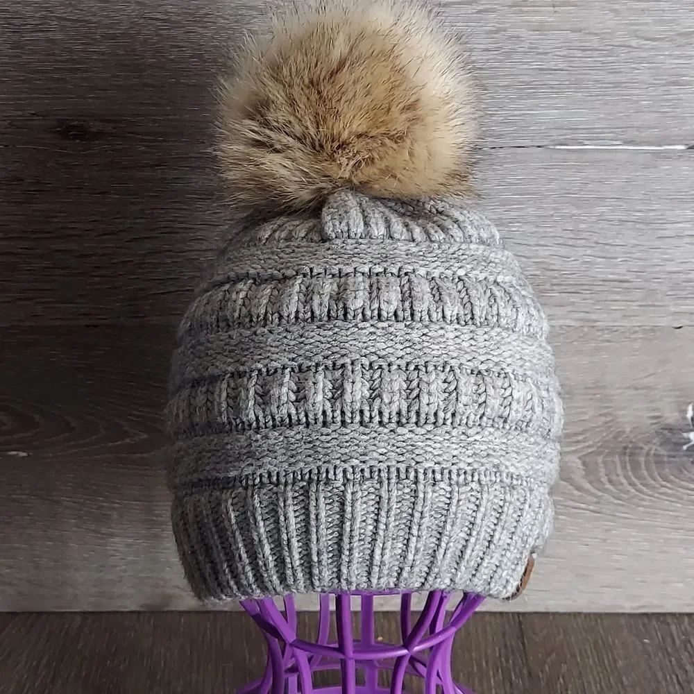 C.C Gray Knit Pom Beanie